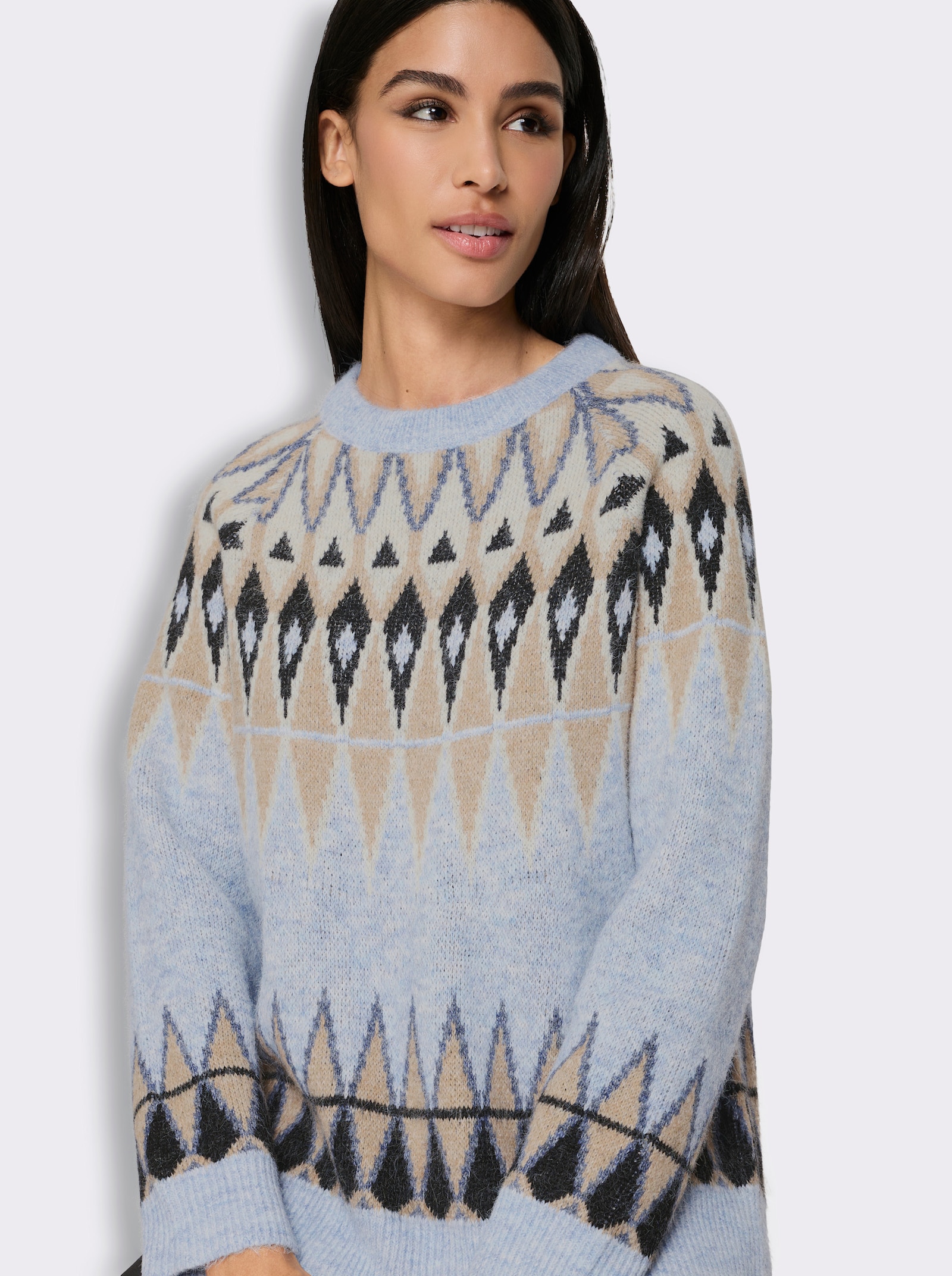 heine Norwegerpullover mit Fauschgarn - bleu-camel-gemustert