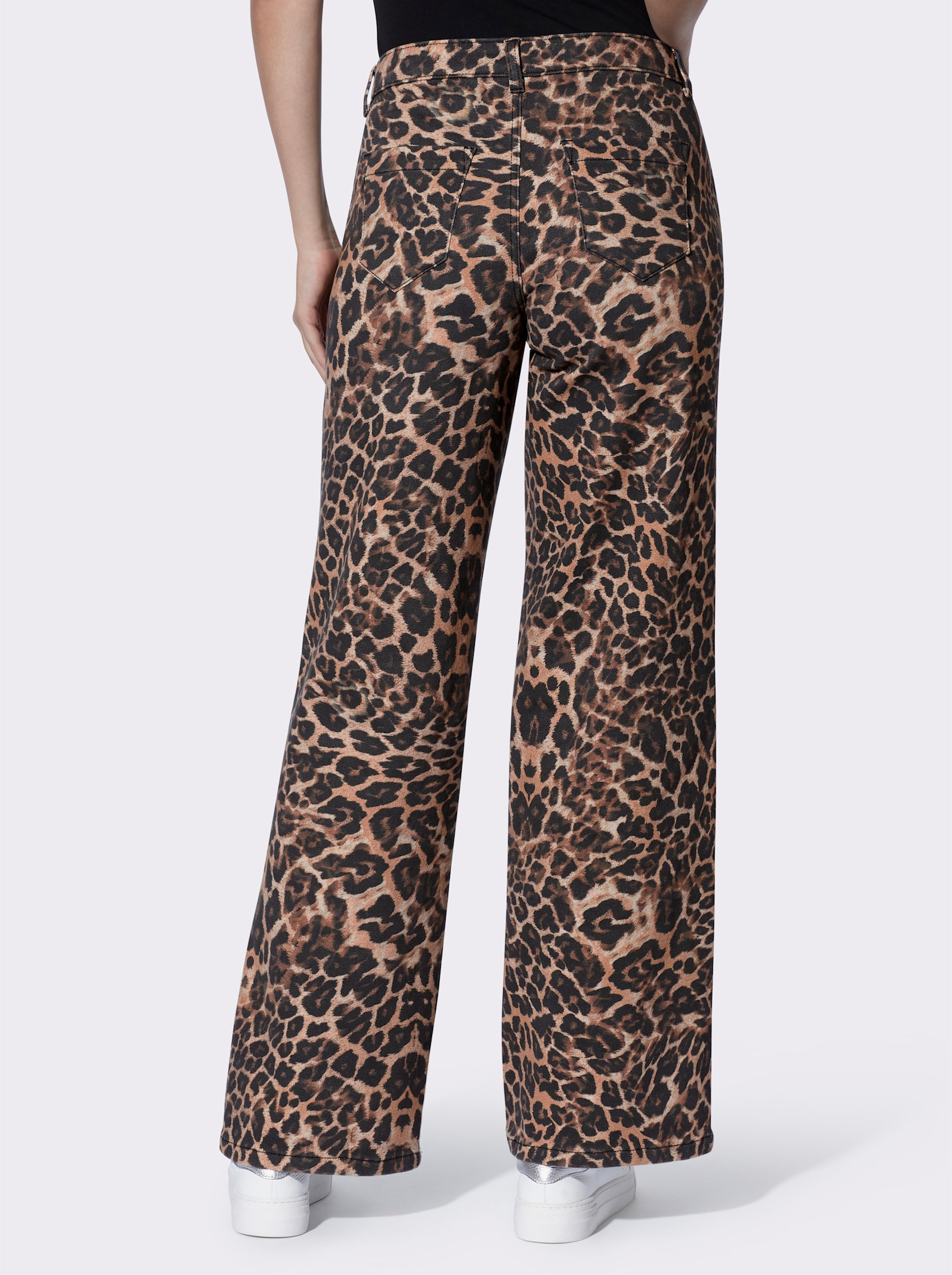 heine 5-Pocket-Hose mit Kontrast-Paspeln - schwarz-braun-bedruckt