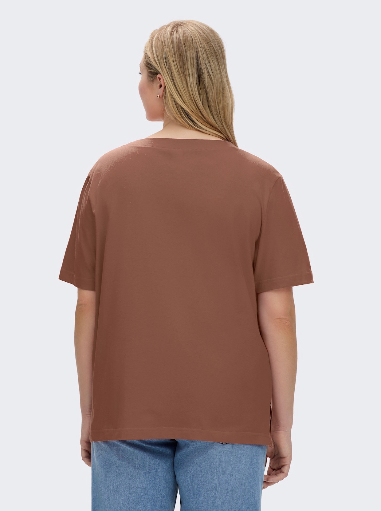 Kurzarmshirt mit Muschel-Druck - braun