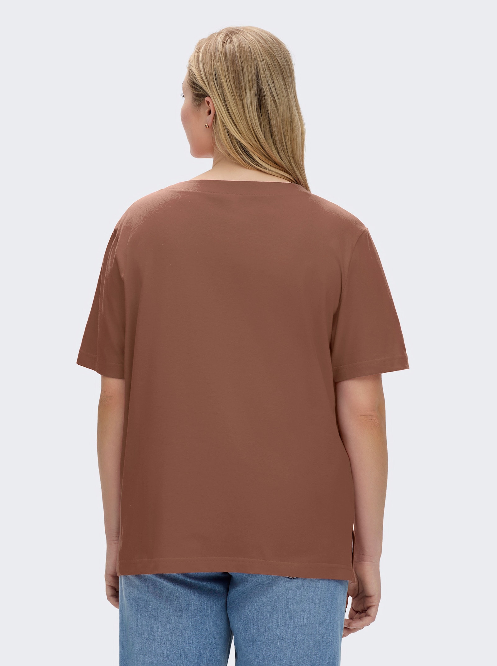 Kurzarmshirt mit Muschel-Druck - braun