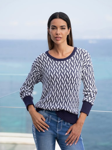 heine Langarm-Pullover - marine-ecru-gemustert