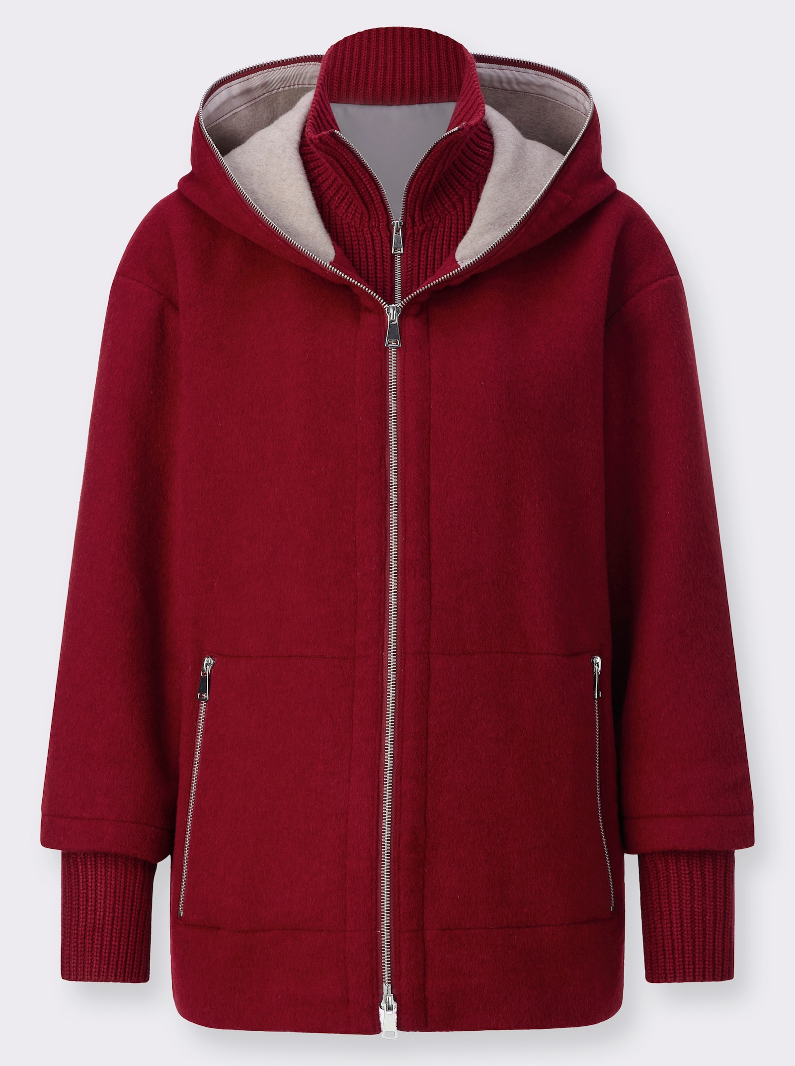 Manisa Wolljacke mit Strickeinsatz am Kragen - kirsche