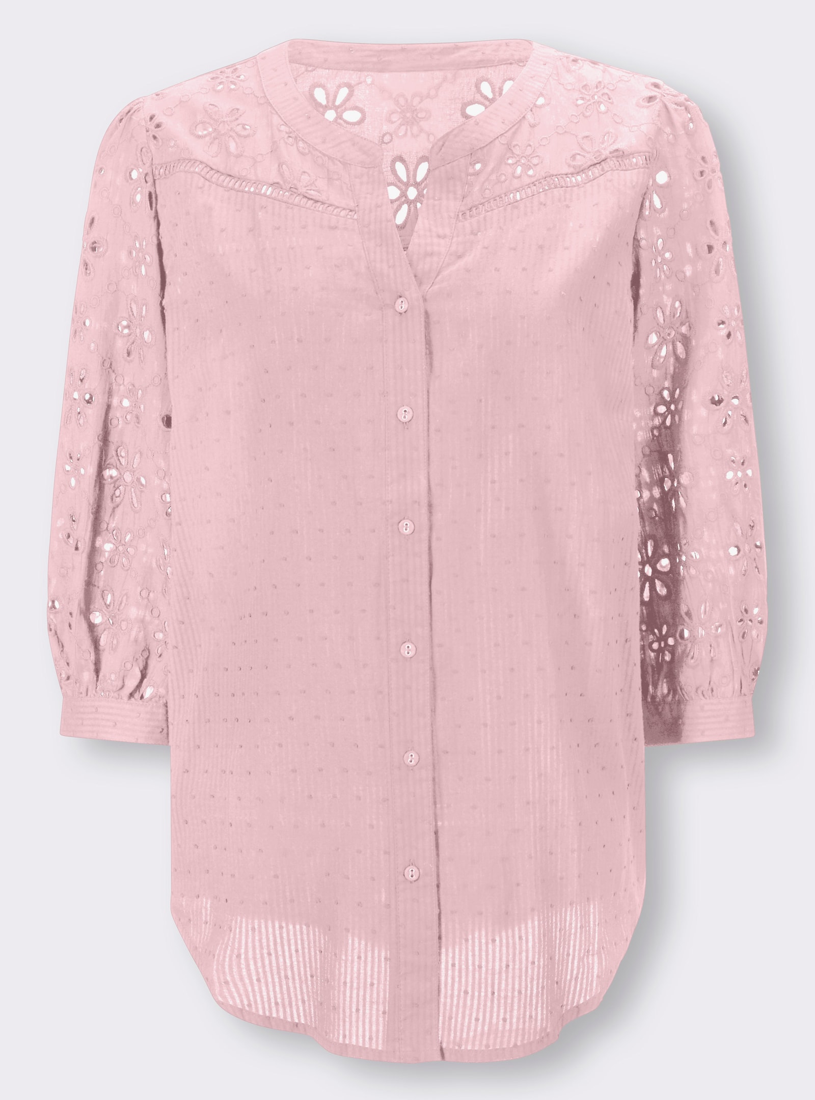 heine Baumwollbluse mit Lochstickerei - hellrosé
