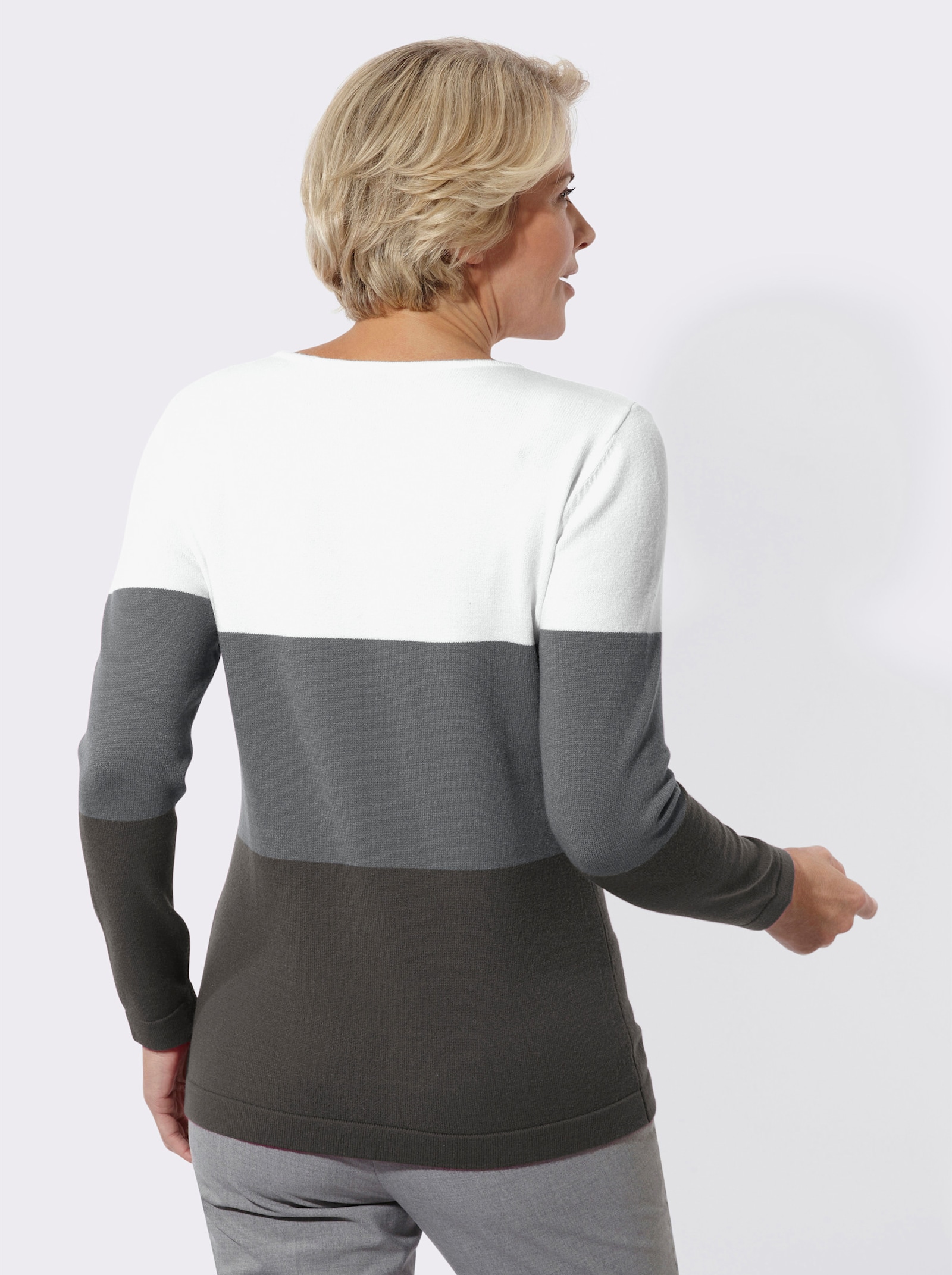 Langarm-Pullover mit platziertem Druck - anthrazit-ecru-gemustert