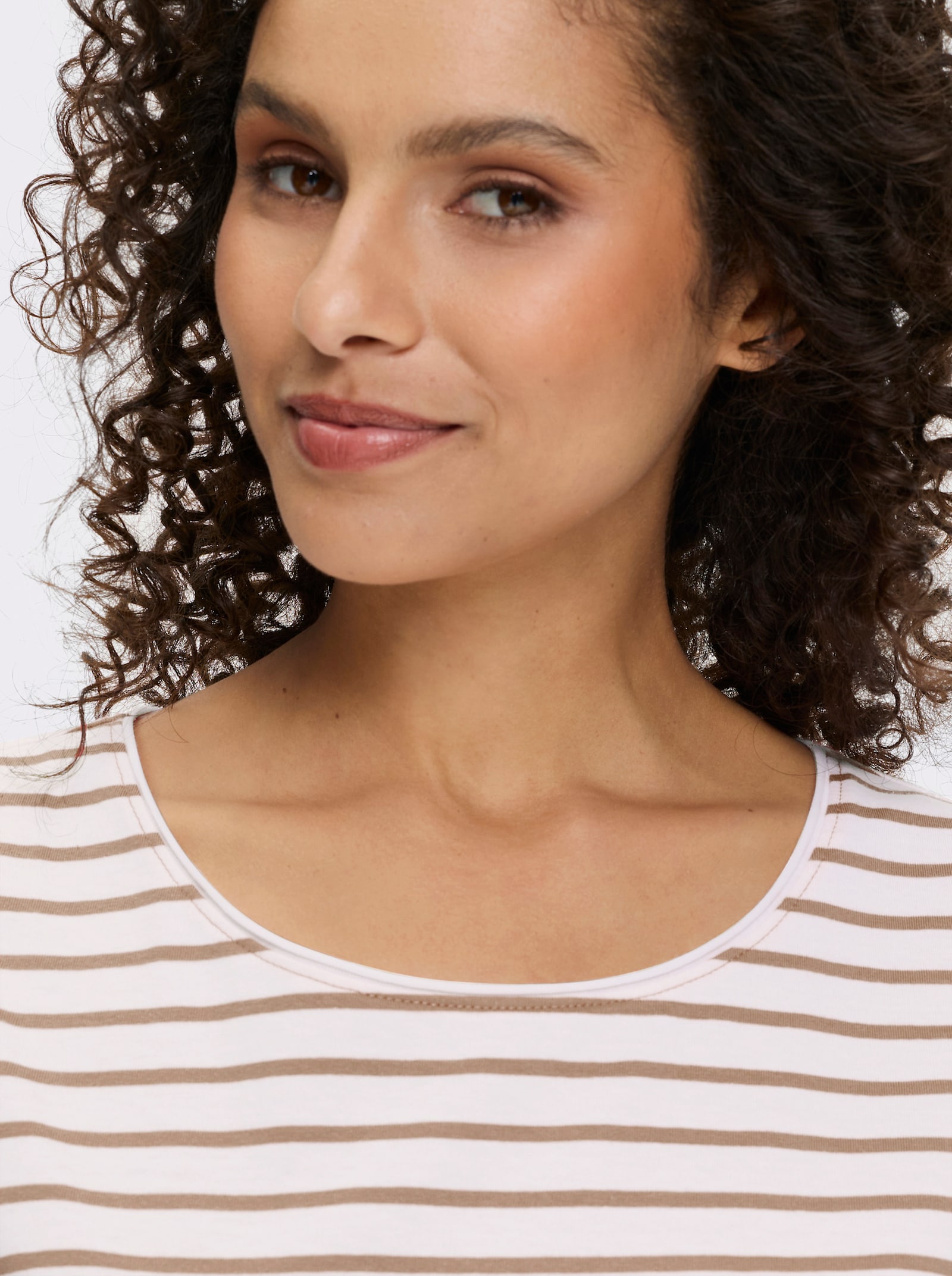 heine T-Shirt - weiß-sesam-geringelt