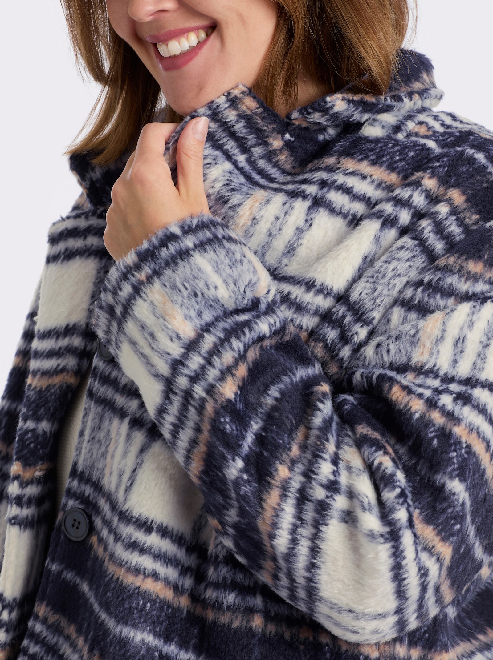 Longjacke für normale Wintertemperaturen - marine-champagner-kariert