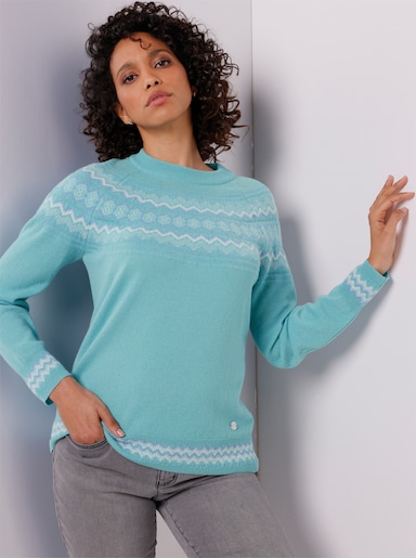 CREATION L PREMIUM Kaschmir-Woll-Pullover - jade-steingrau-gemustert