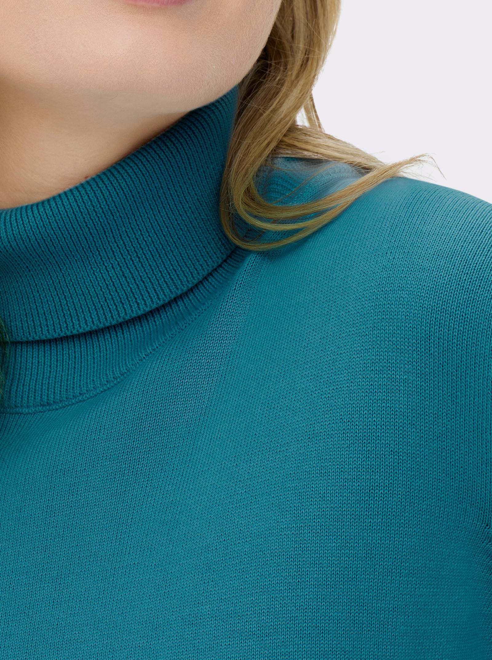 Rollkragenpullover aus reiner Baumwolle - petrol