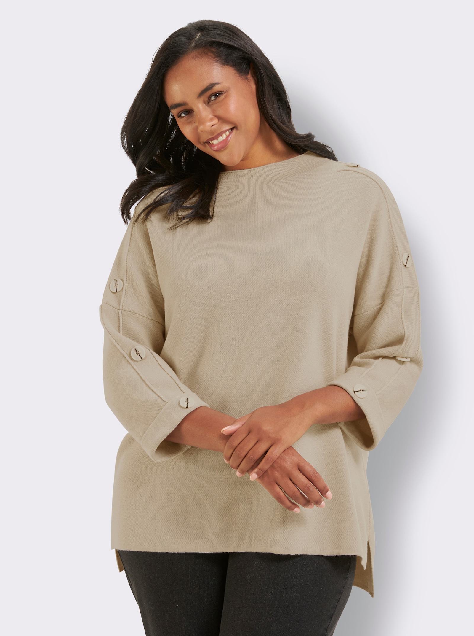 Wollpullover mit Seitenschlitzen - sand