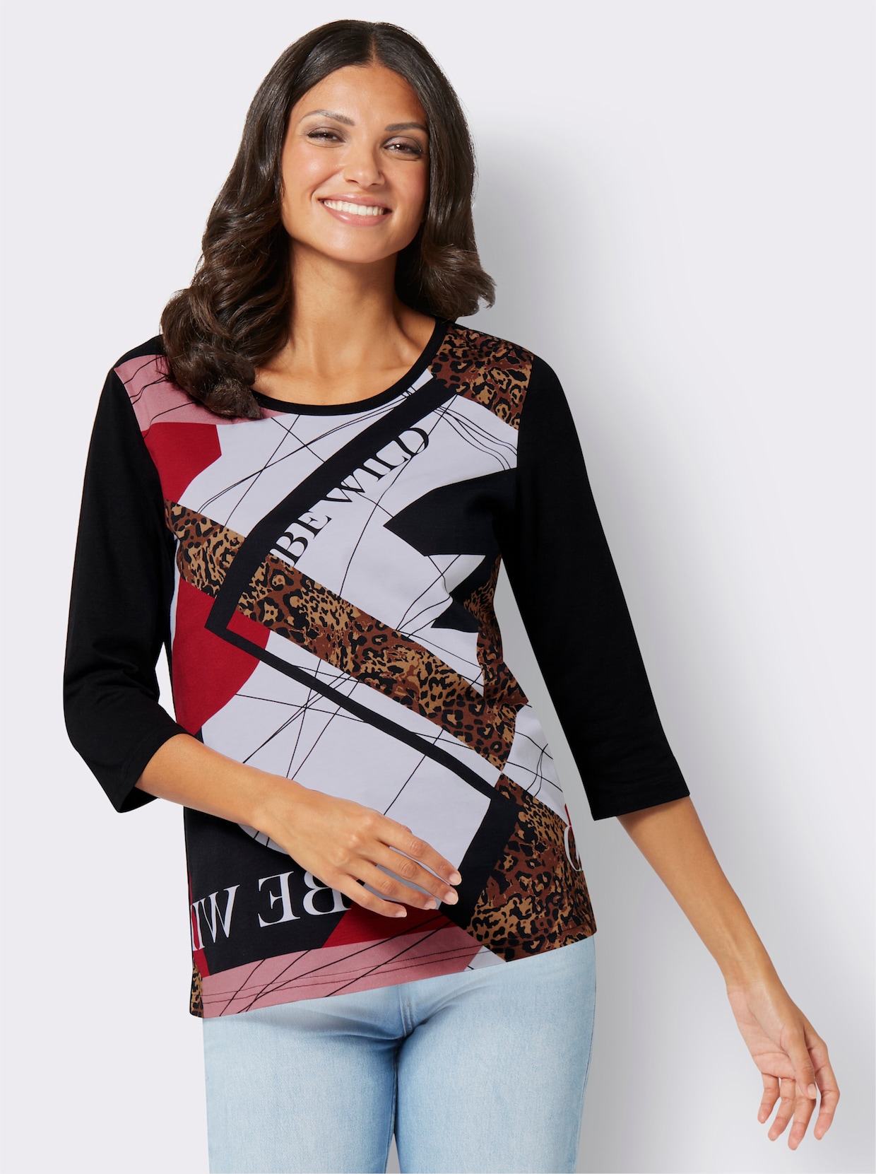 Shirt met 3/4-mouw - zwart/ecru geprint