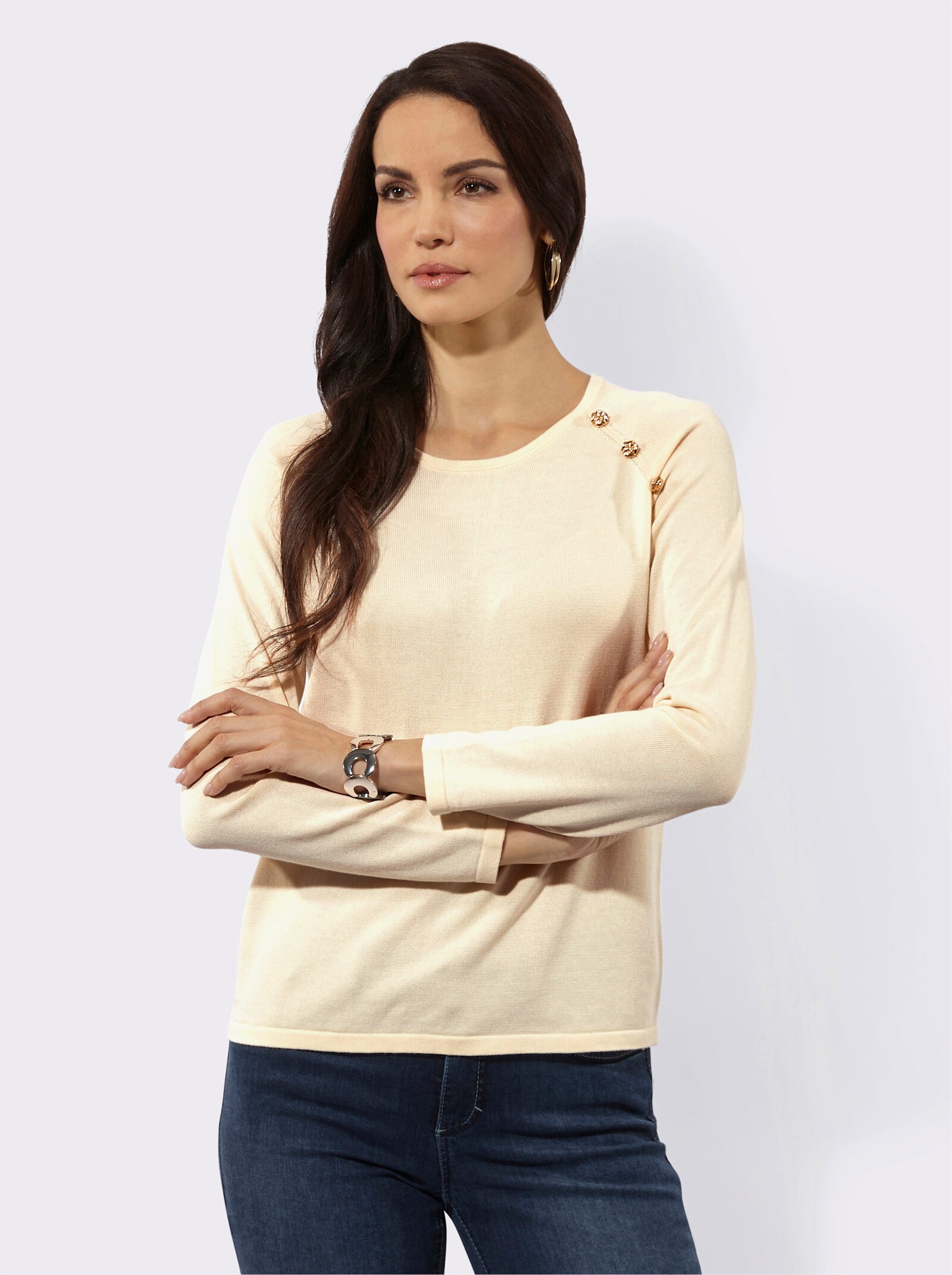 Rundhalspullover mit Cut-outs - champagner