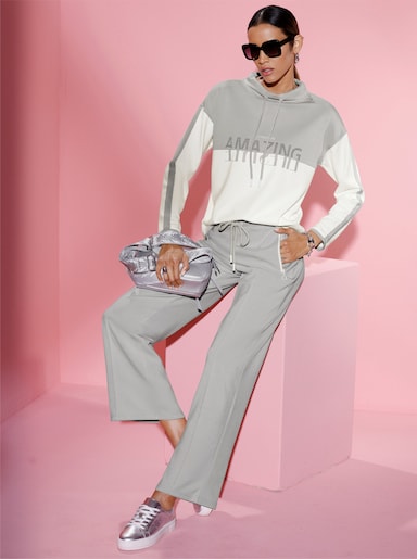 Sweatshirt mit Ziersteinchen - ecru-hellgrau