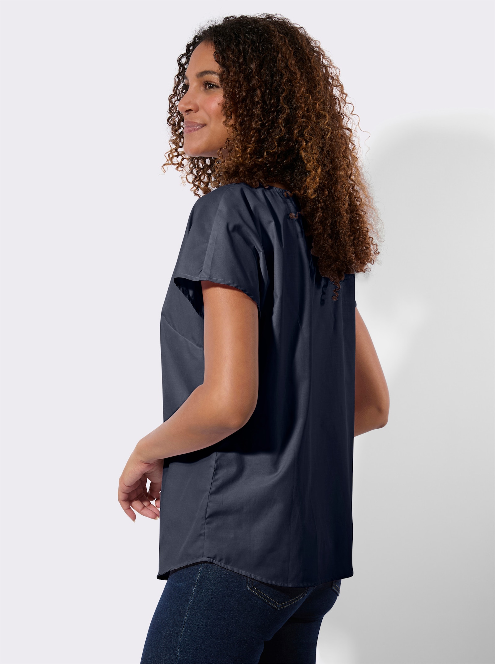 Baumwollbluse mit überschnittenen Schultern - marine