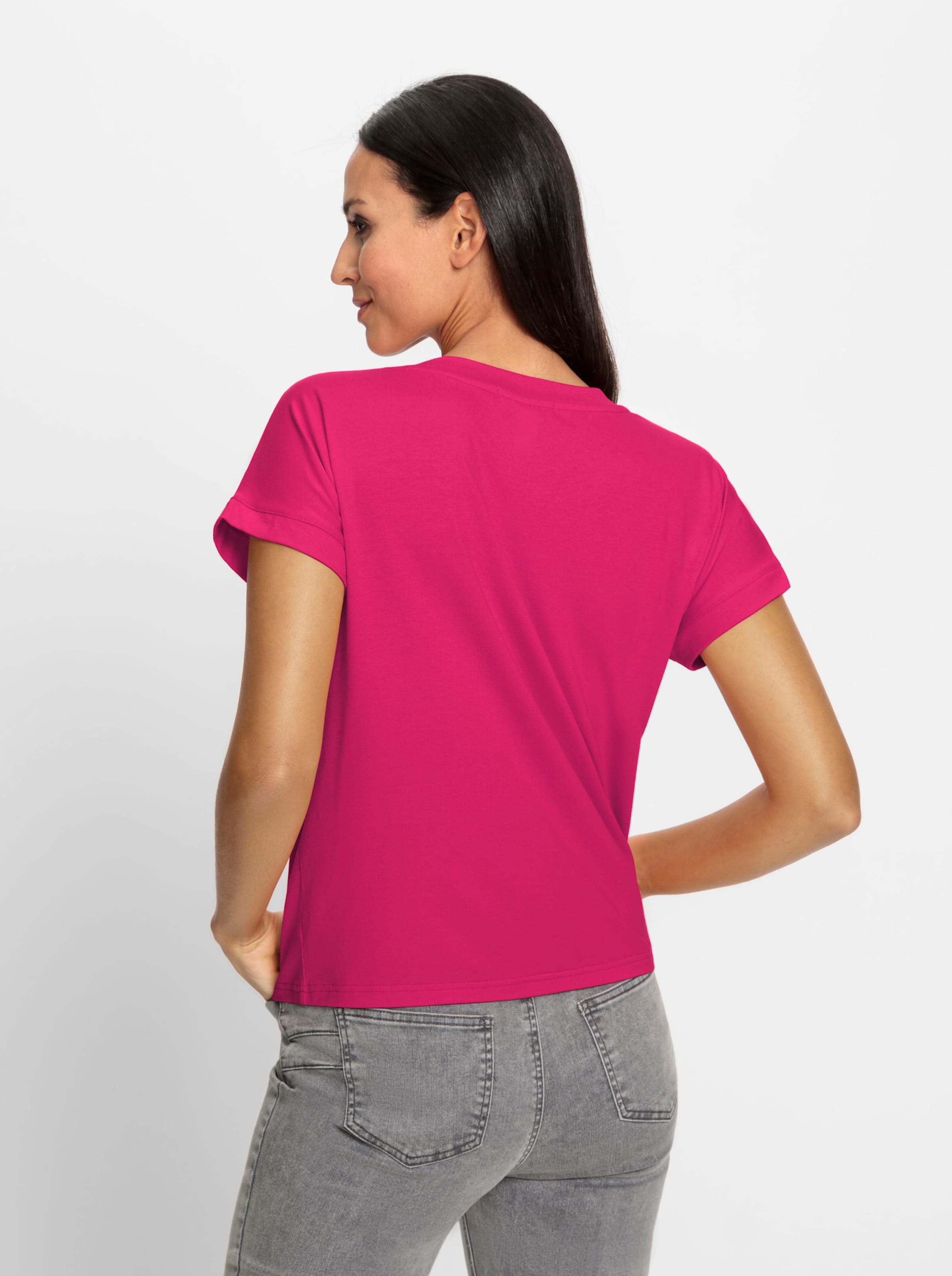 mit Rundhals günstig Kaufen-Shirt in pink von heine. Shirt in pink von heine <![CDATA[Shirt Mit effektvollem 3-D-Print. Rundhalsausschnitt und Kurzarm. Überschnittene Schultern.]]>. 