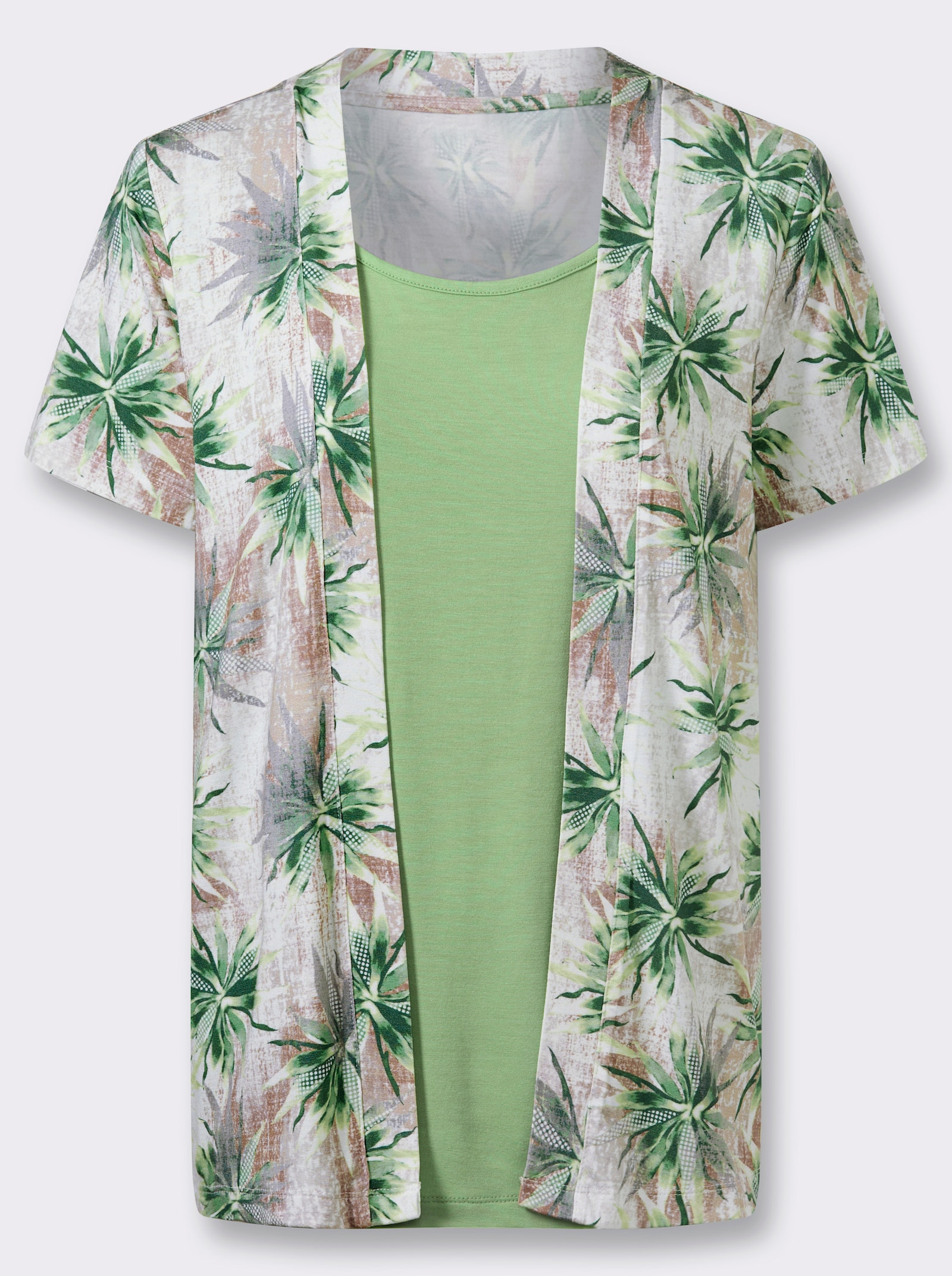 2-in-1-Shirt mit Elasthan-Anteil - reseda-moos-bedruckt