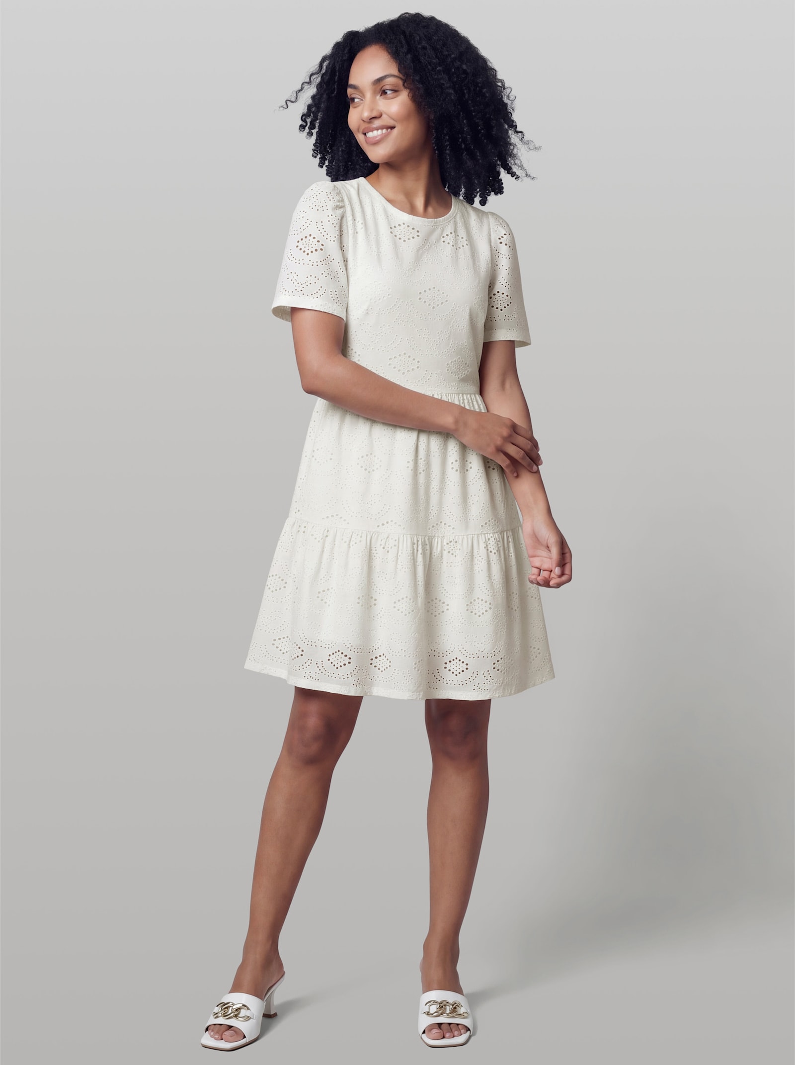 heine Jerseykleid mit Ajourmuster - ecru