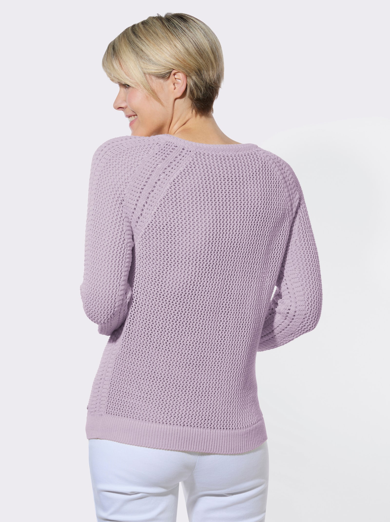 Ajourpullover mit Raglanärmel - flieder