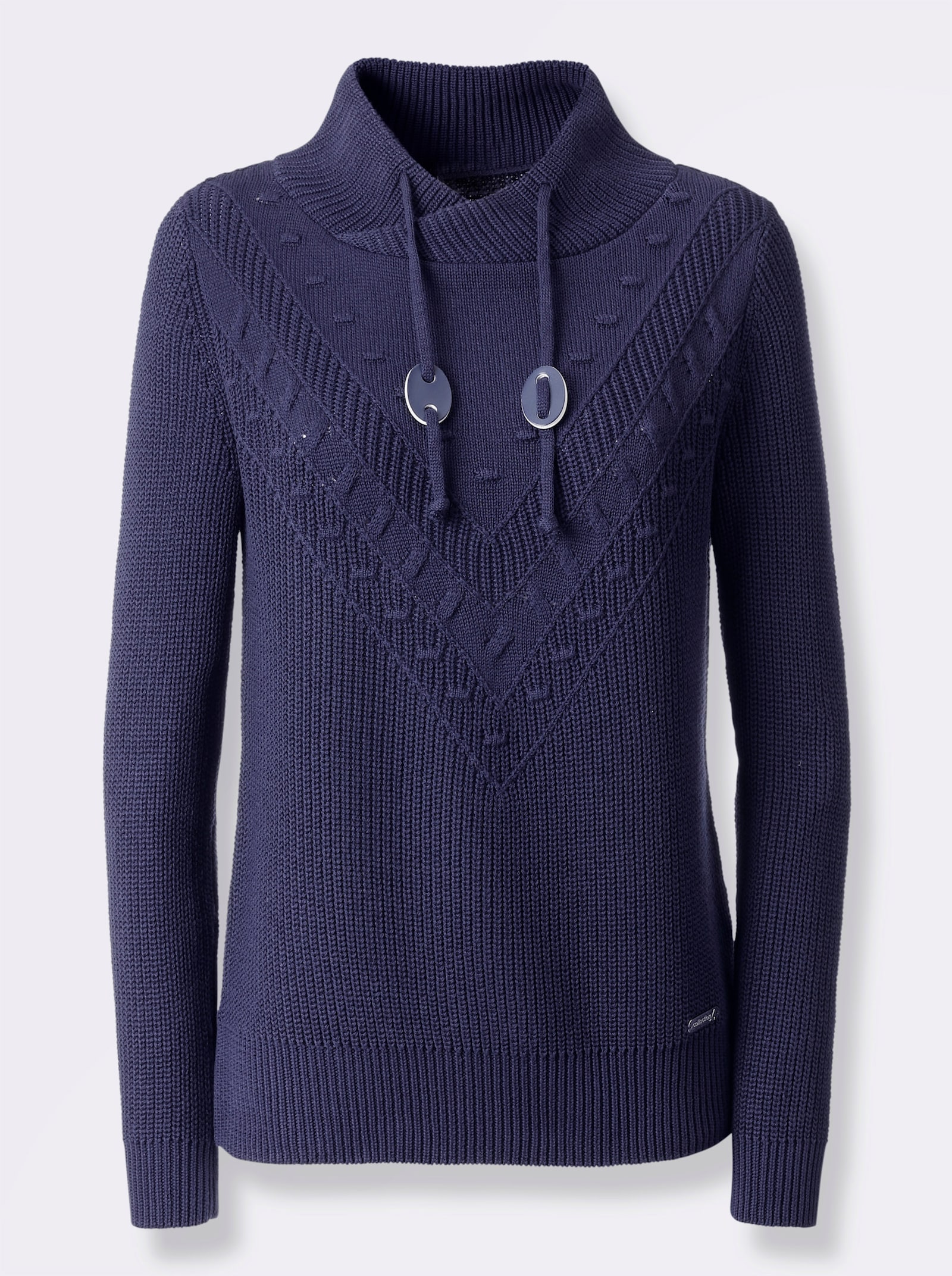 Strickpullover mit überlappendem Stehkragen - marine