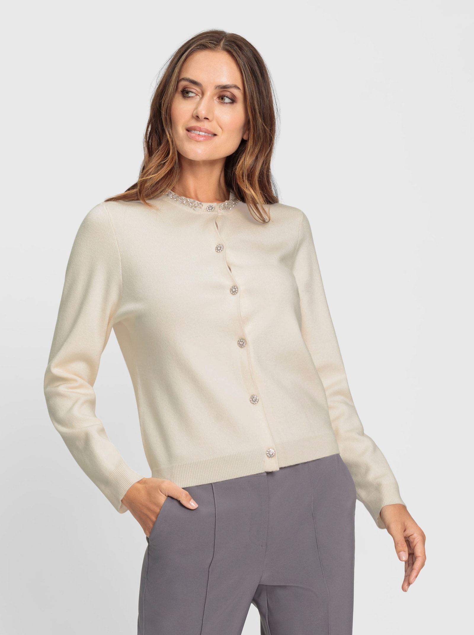 heine Feinstrickjacke mit Glitzersteinchen - champagner