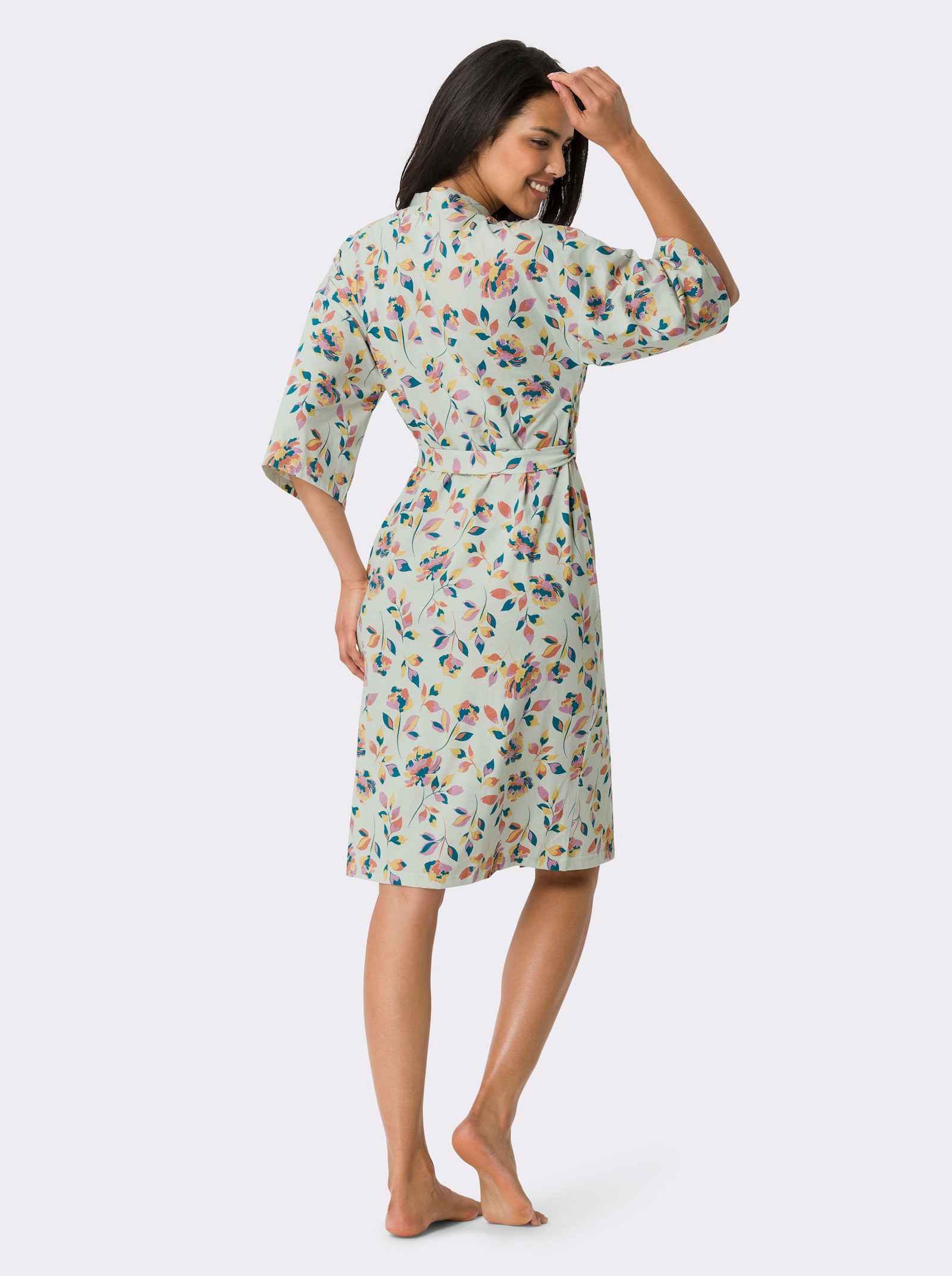 Morgenmantel im Blüten-Dessin - zartmint-bedruckt