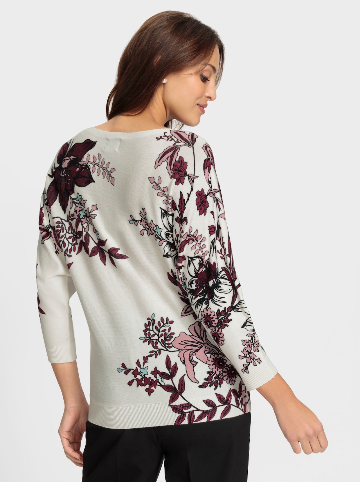 Pullover met 3/4-mouwen - ecru/bordeaux bedrukt