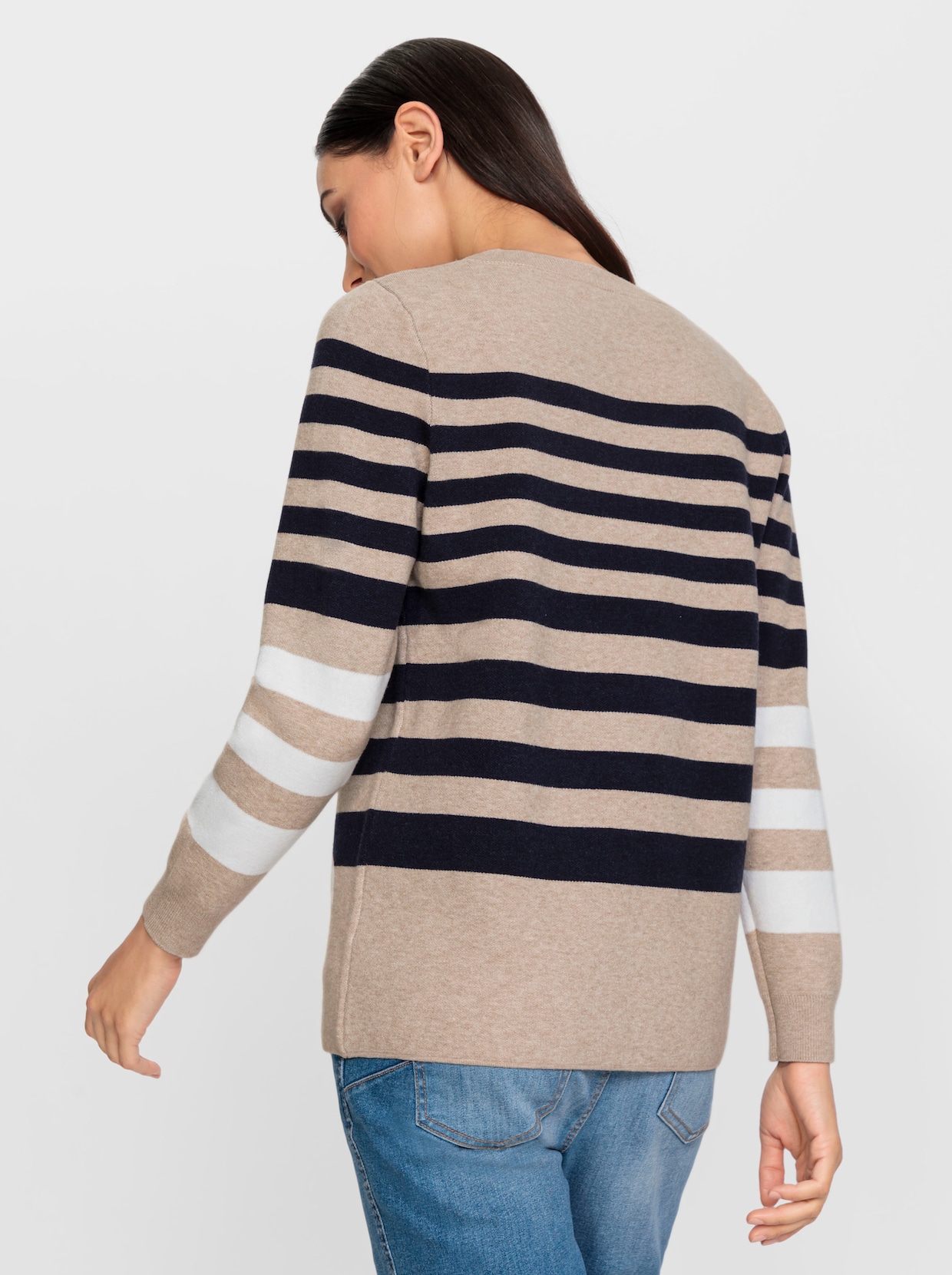 heine Pullover van jacquard - beige/marine gestreept