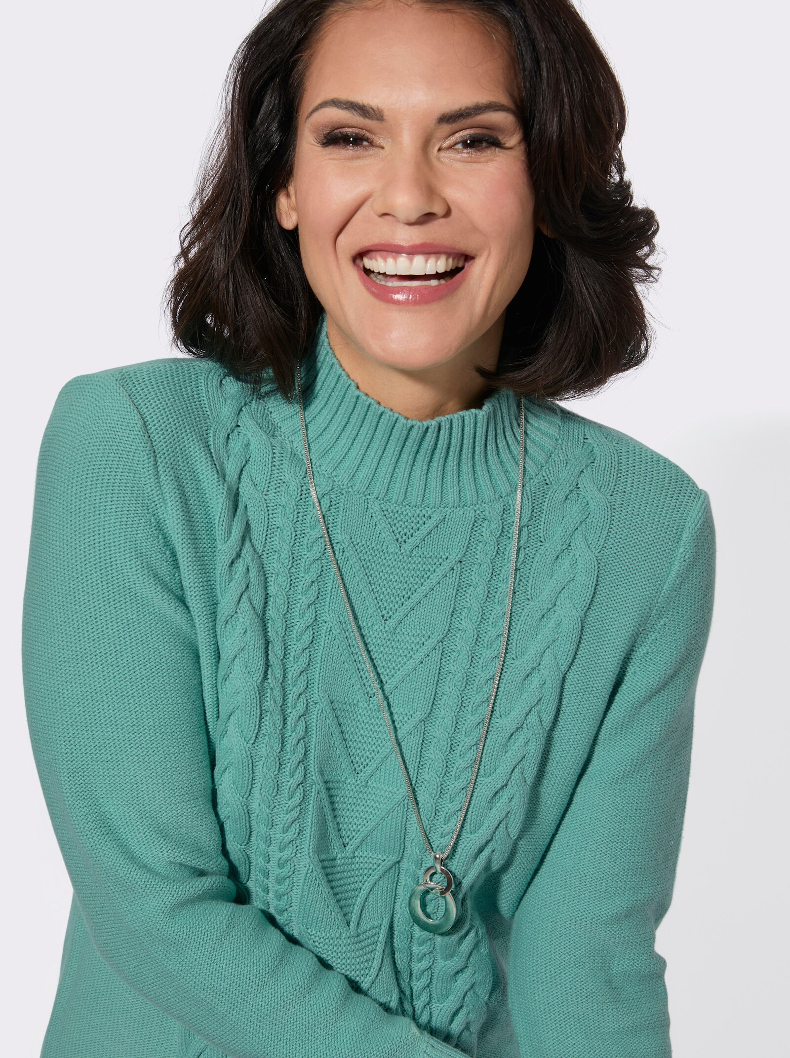 Stehkragenpullover mit gerippten Abschlüssen - salbei