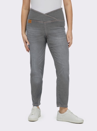 Stretch-Jeans mit überlappendem Bund - light grey-denim