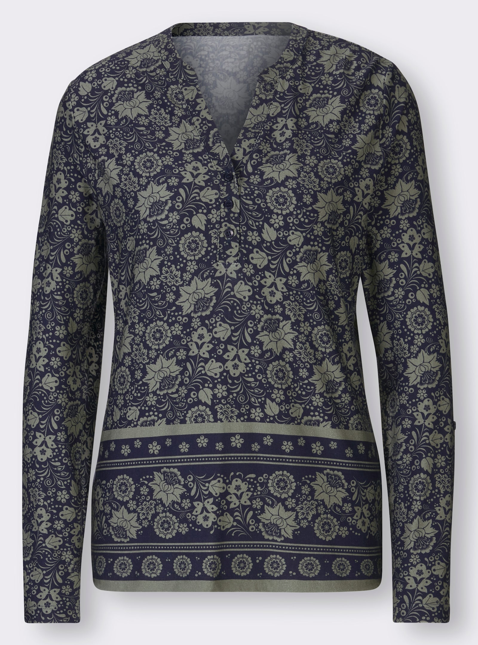 heine Shirt met print en knoopsluiting - kaki/marine bedrukt