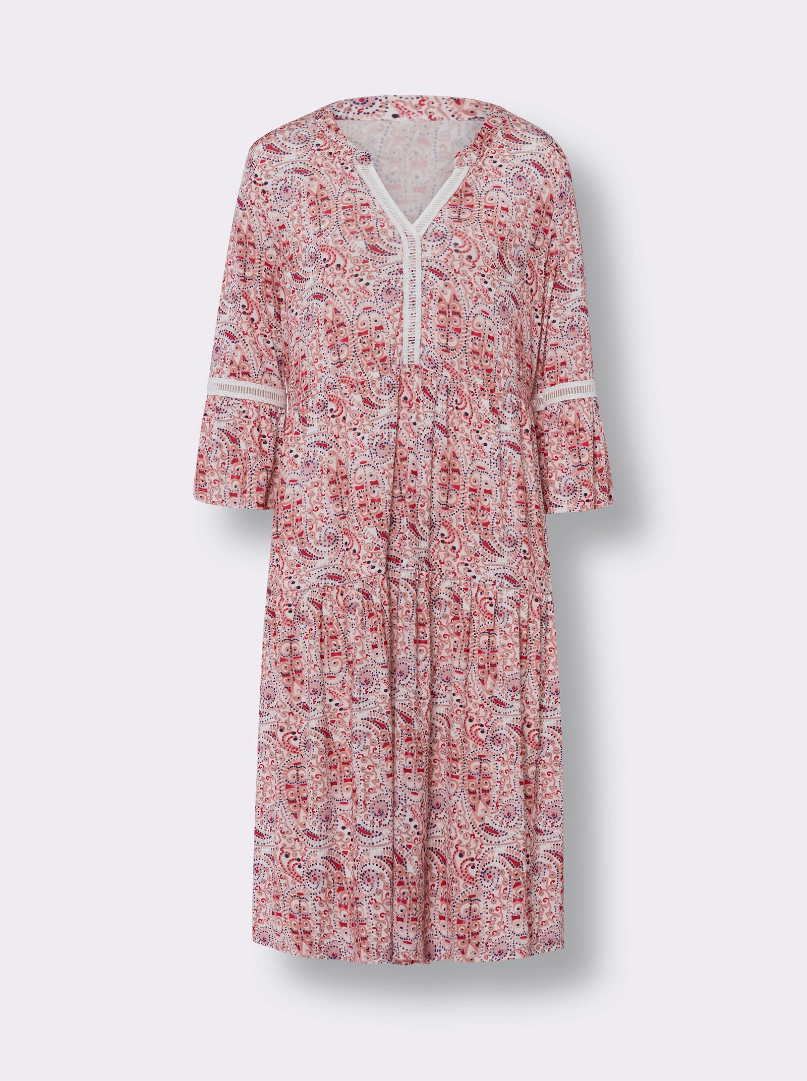 heine Sommerkleid mit Lochspitzen-Borte - hellrosé-flamingo-bedruckt