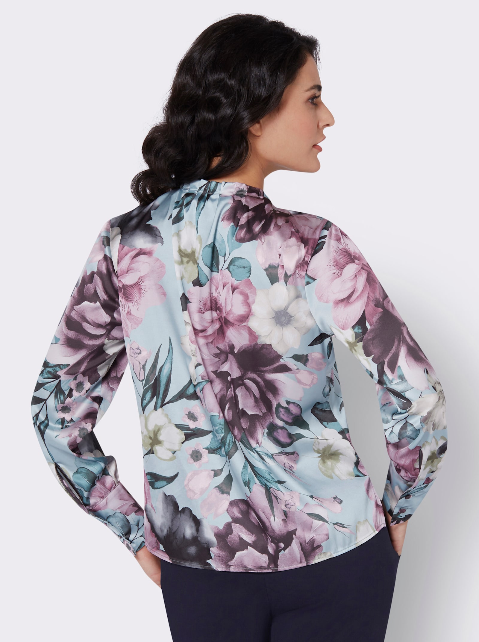 Druckbluse in Matt-Satin-Qualität - kalkmint-mauve-bedruckt