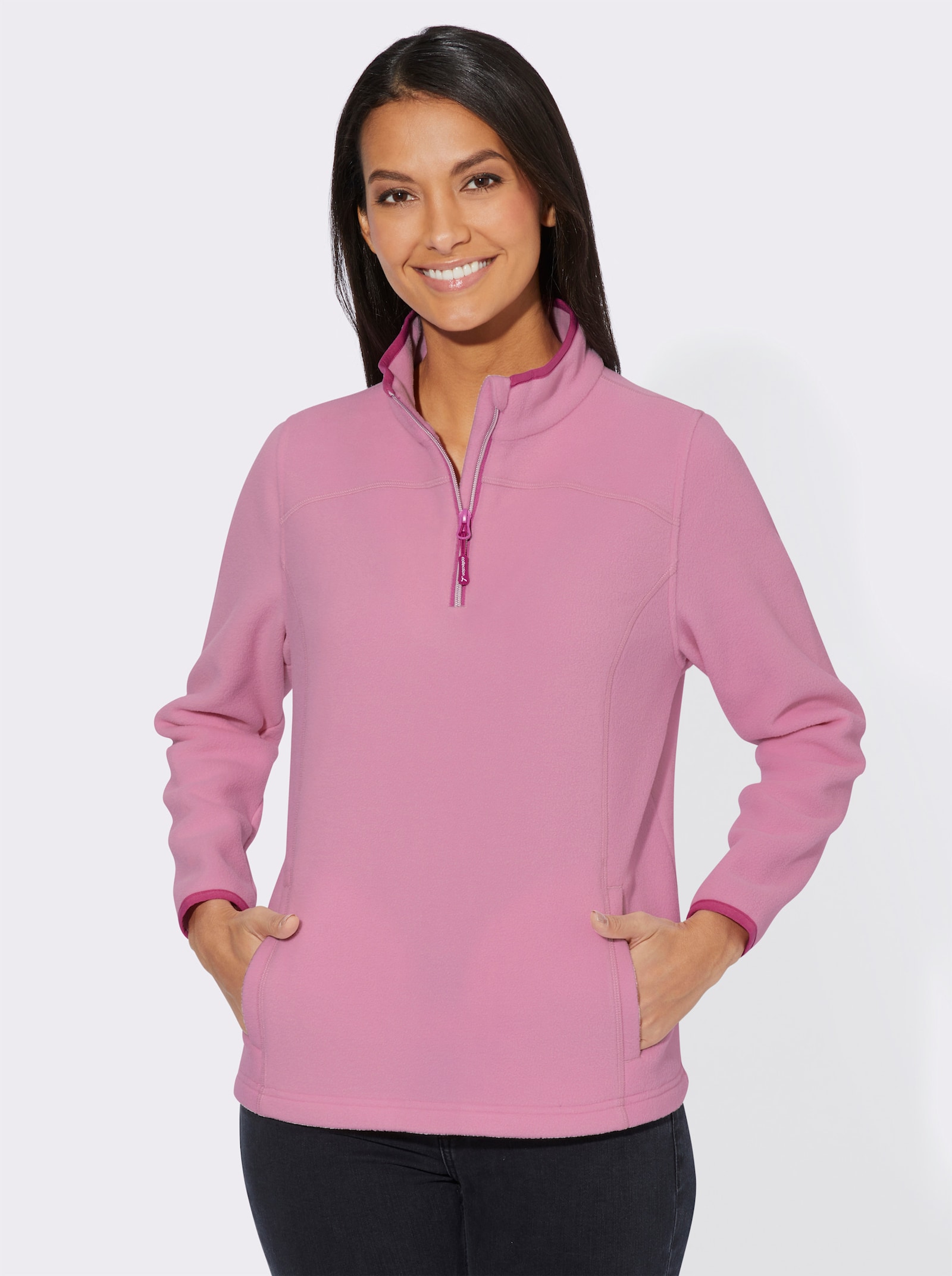 Fleeceshirt mit Stehkragen und Reißverschluss - rosé