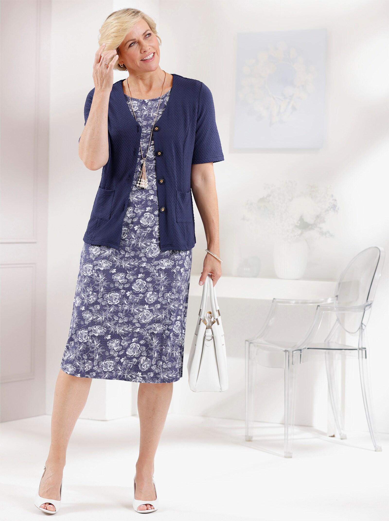 Shirtjacke in Jacquard-Qualität - marine