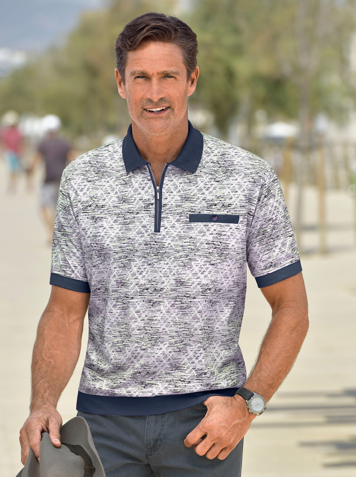 Marco Donati Kurzarm-Poloshirt - blau-bedruckt