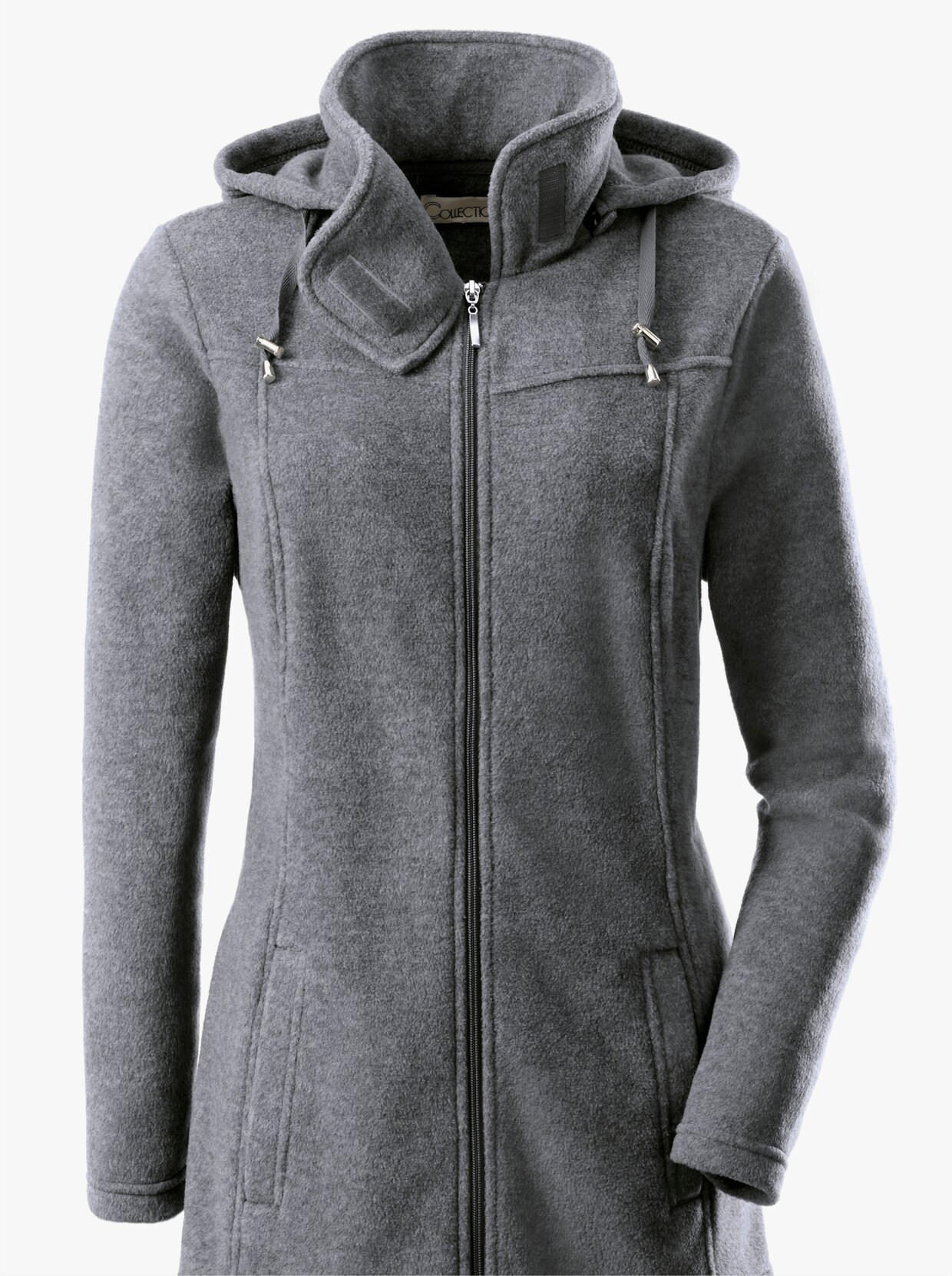 Kapuzenfleecejacke - grau-meliert