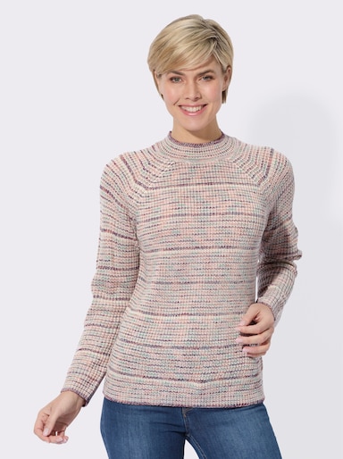 Stehkragenpullover in Ringel-Optik - champagner-rosenholz-meliert