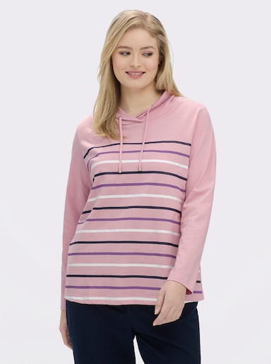 Stehkragenshirt mit Tunnelzug - rosé-geringelt