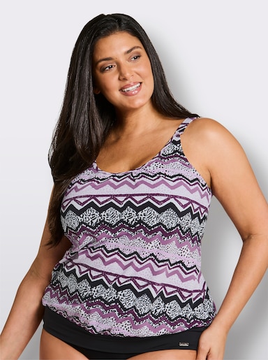 feel good Tankini-Oberteil im Zickzack_Dessin - violett-schwarz-bedruckt