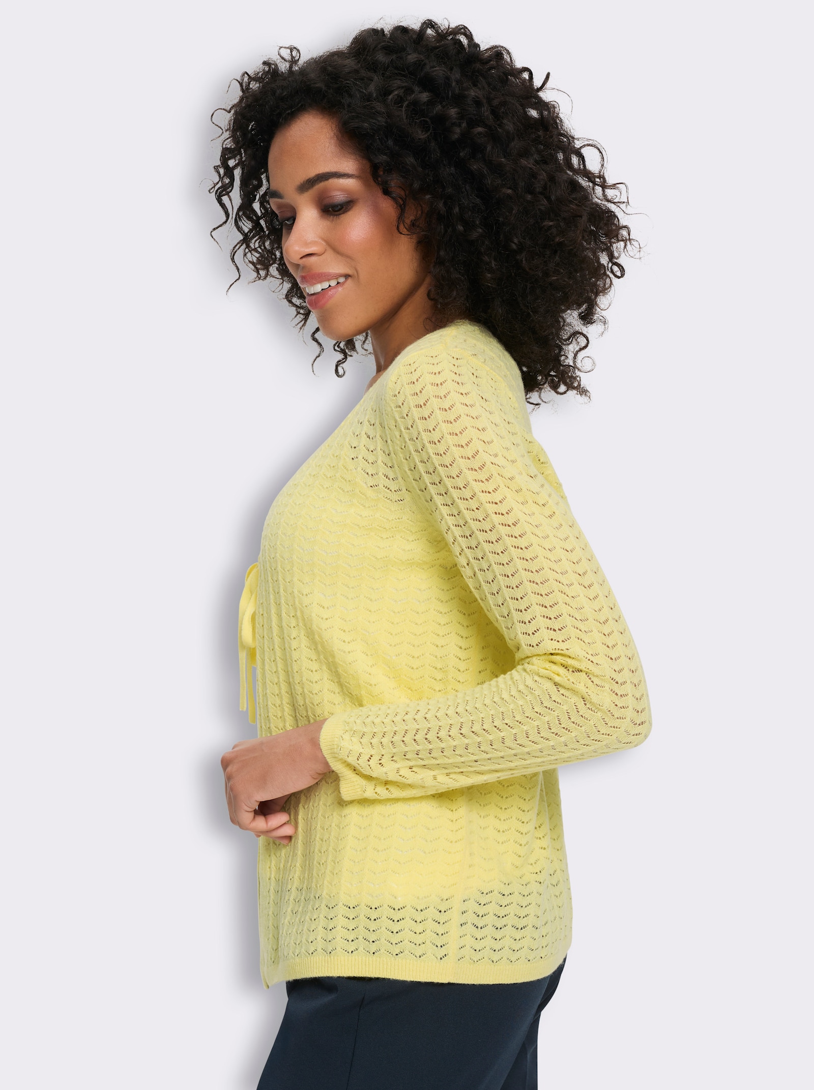 Strickjacke mit Ajour-Muster - zitrone