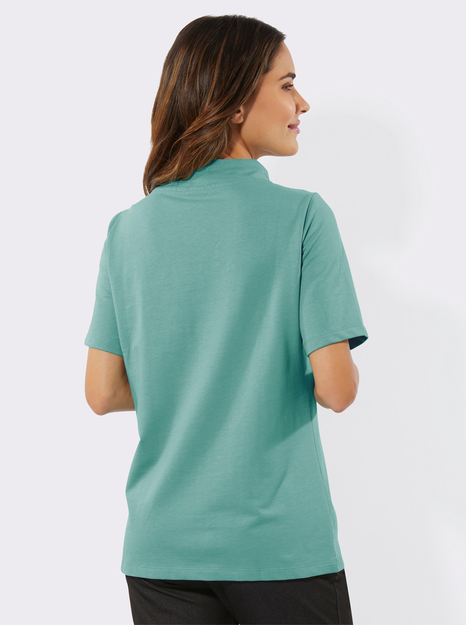 Kurzarmshirt mit weiterem Stehkragen - salbei