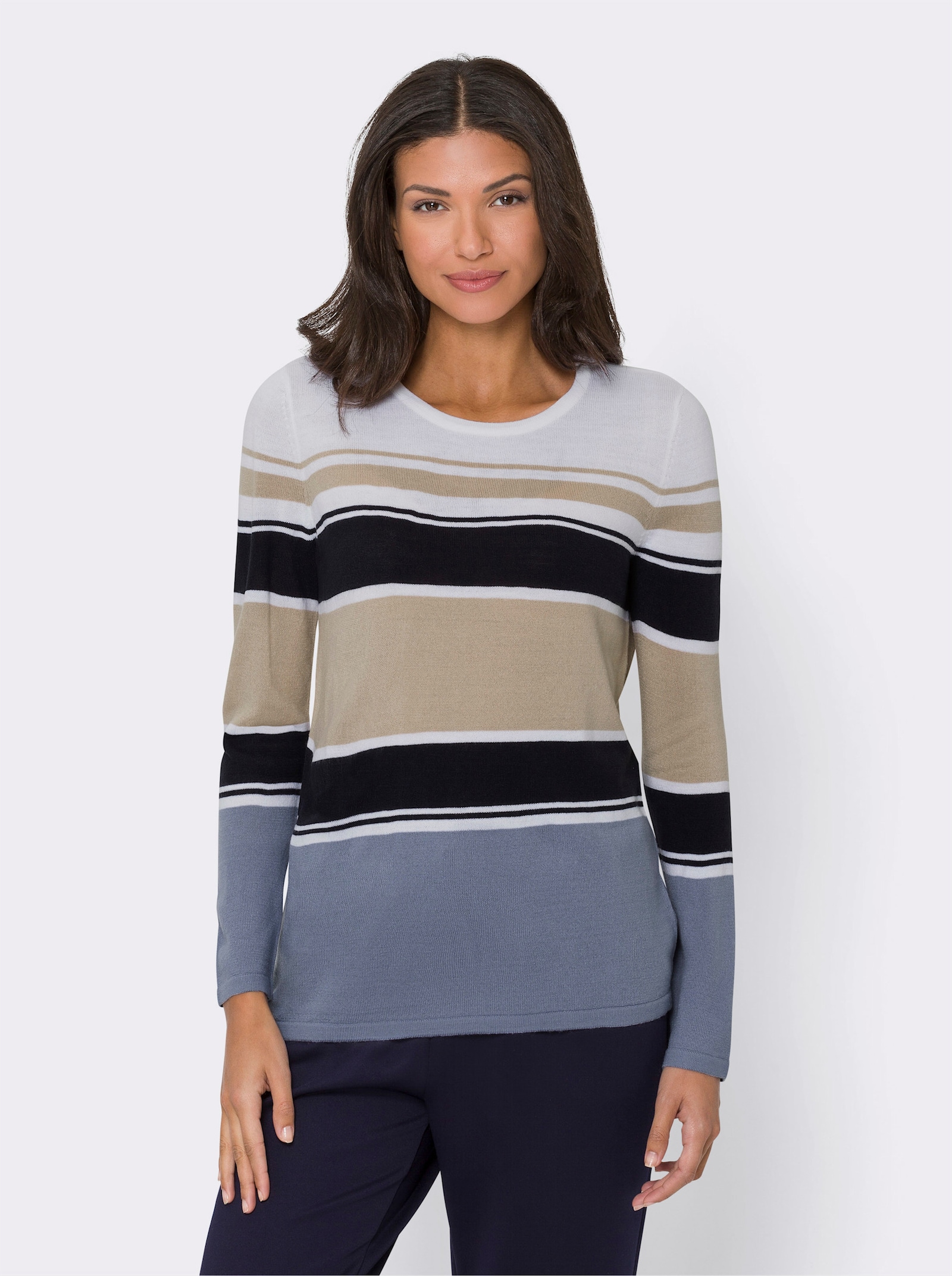 Langarmshirt mit Colour-Blocking - ecru-beige-taubenblau