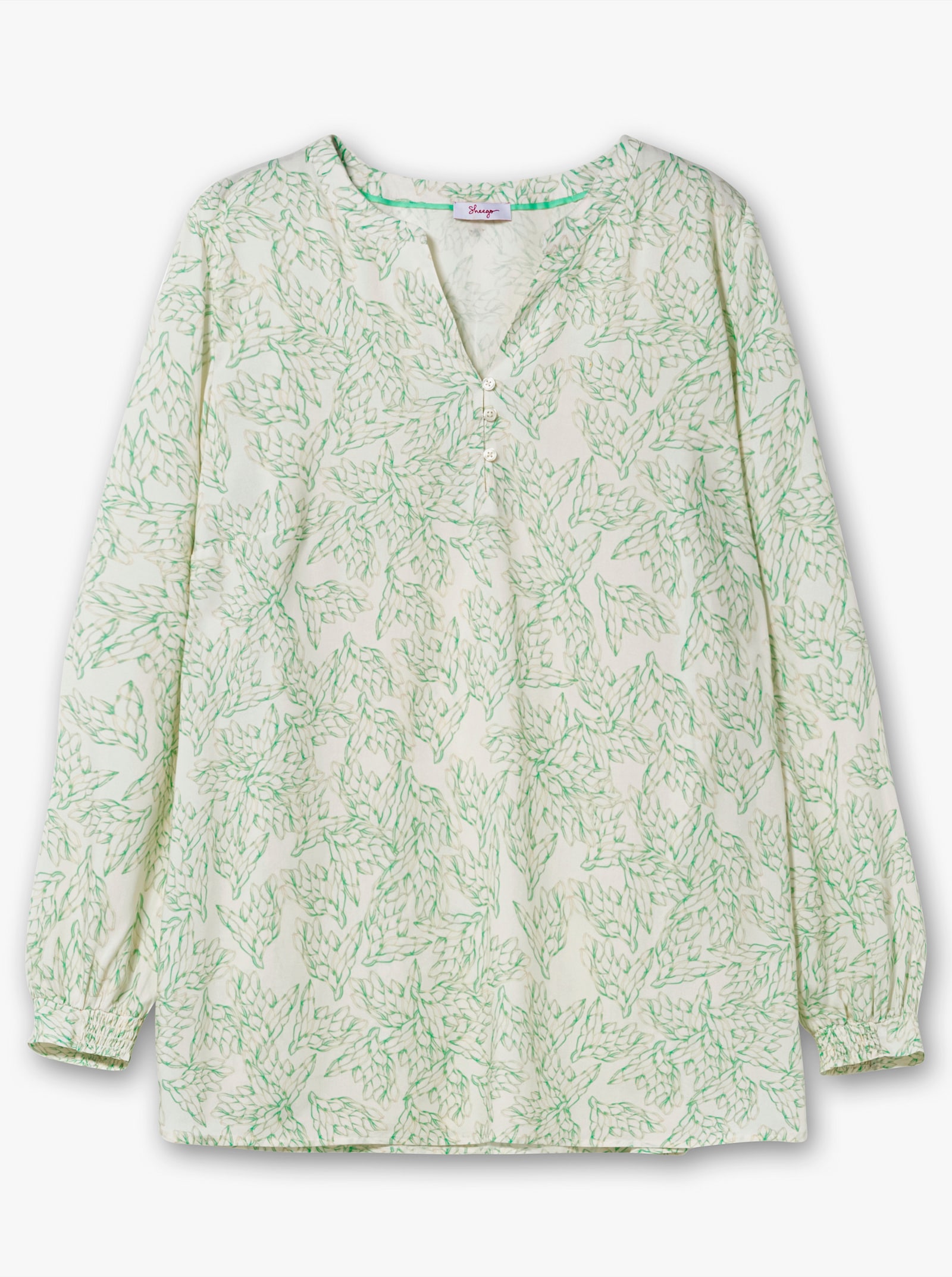 sheego Tunika mit filigranem Blätterprint - champagner-gemustert