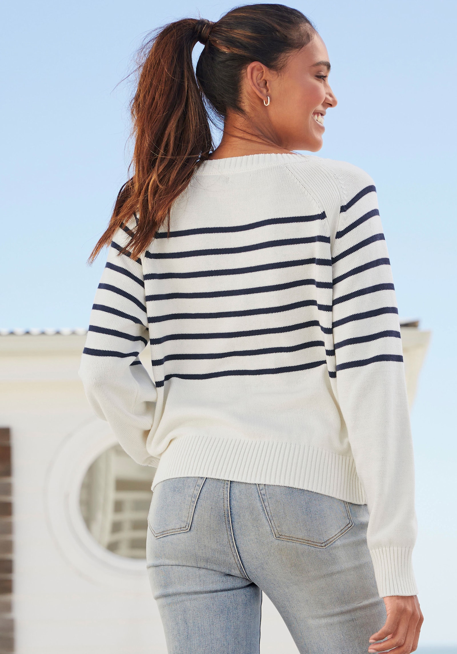 Vivance Streifenpullover - weiß-marine