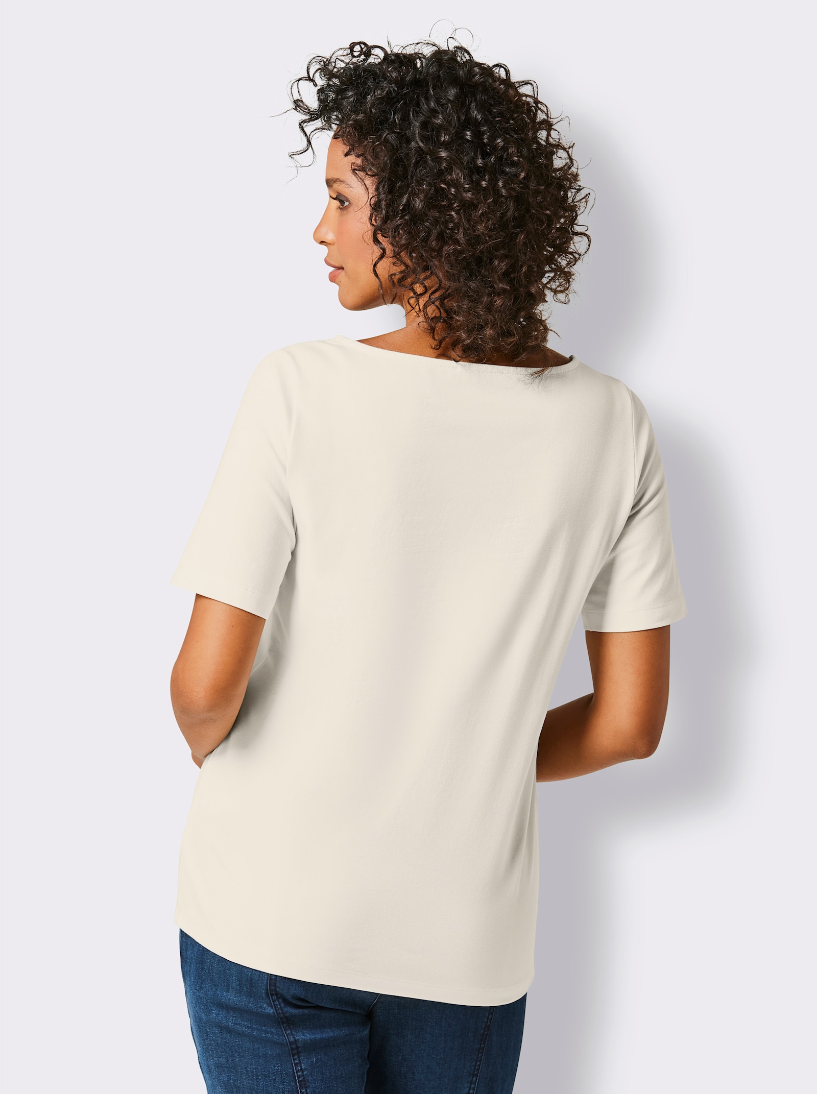 CREATION L PREMIUM Rundhalsshirt mit Glitzer-Applikation - champagner