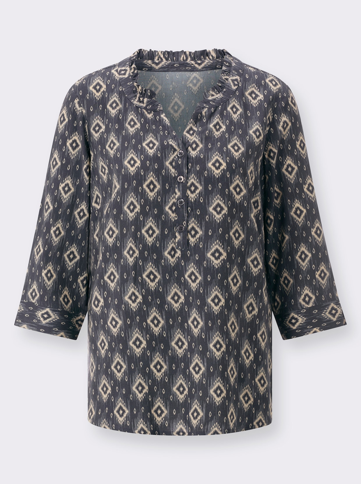 Comfortabele blouse - antraciet/zand bedrukt