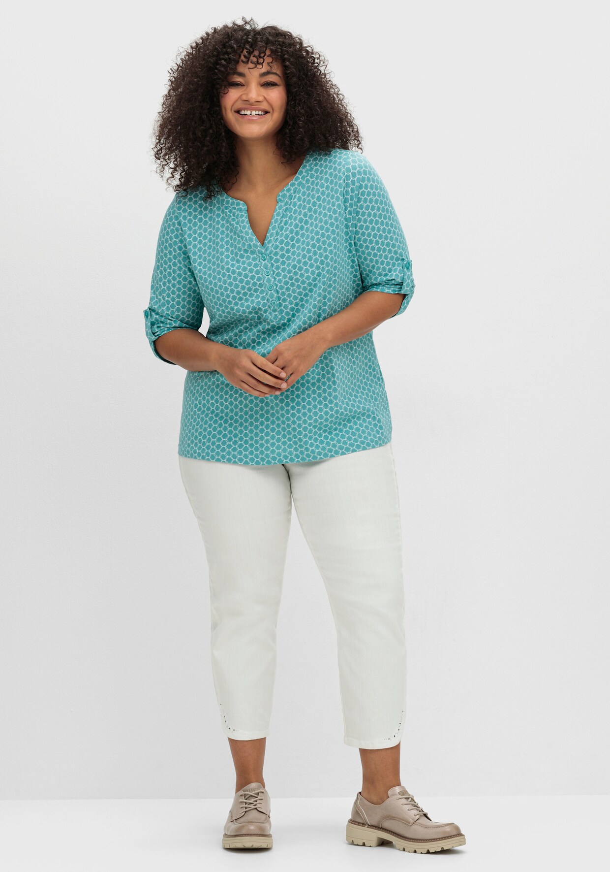 3/4-Arm-Shirt mit krempelbaren Ärmeln - ozean-bedruckt