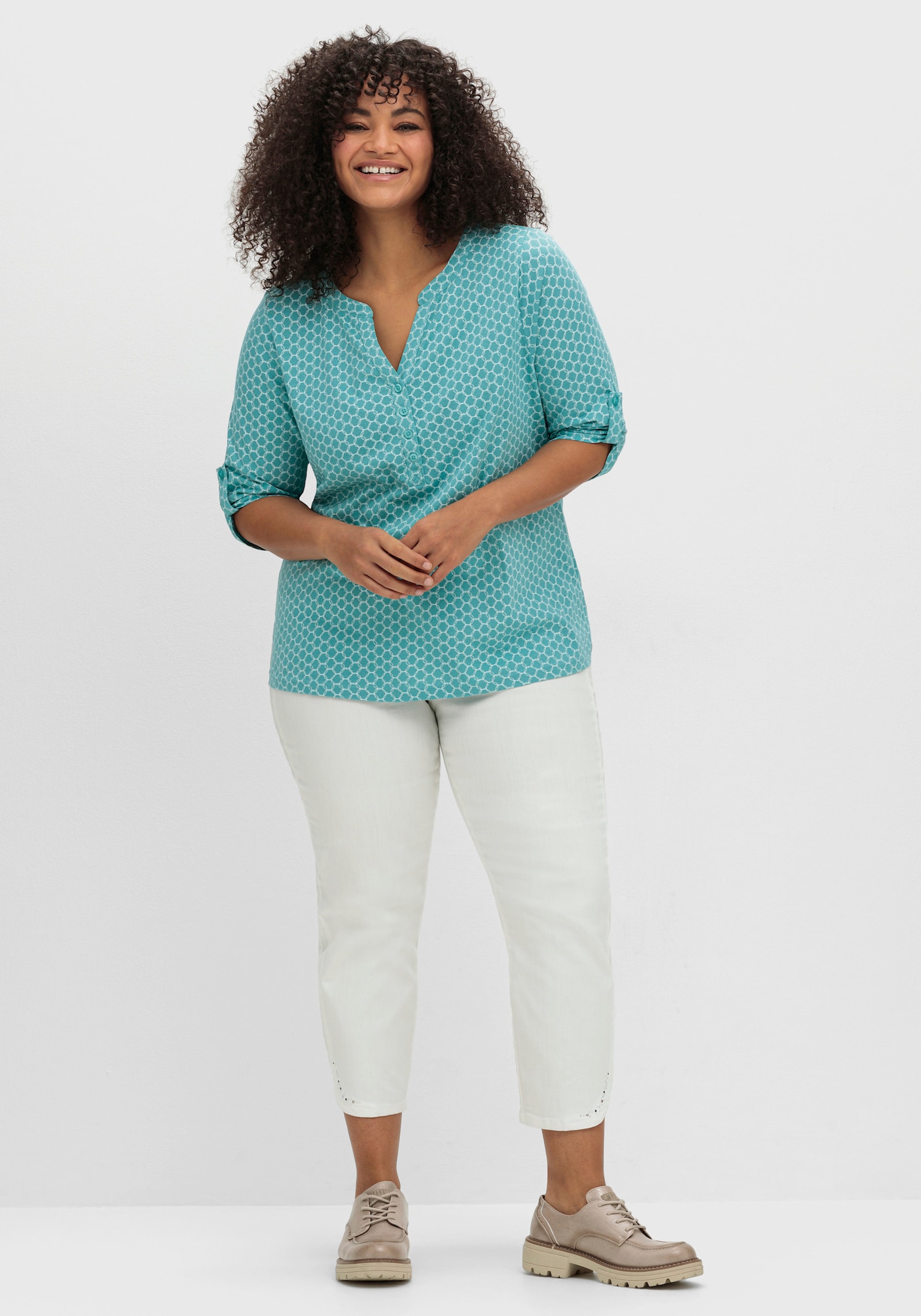 3/4-Arm-Shirt mit krempelbaren Ärmeln - ozean-bedruckt