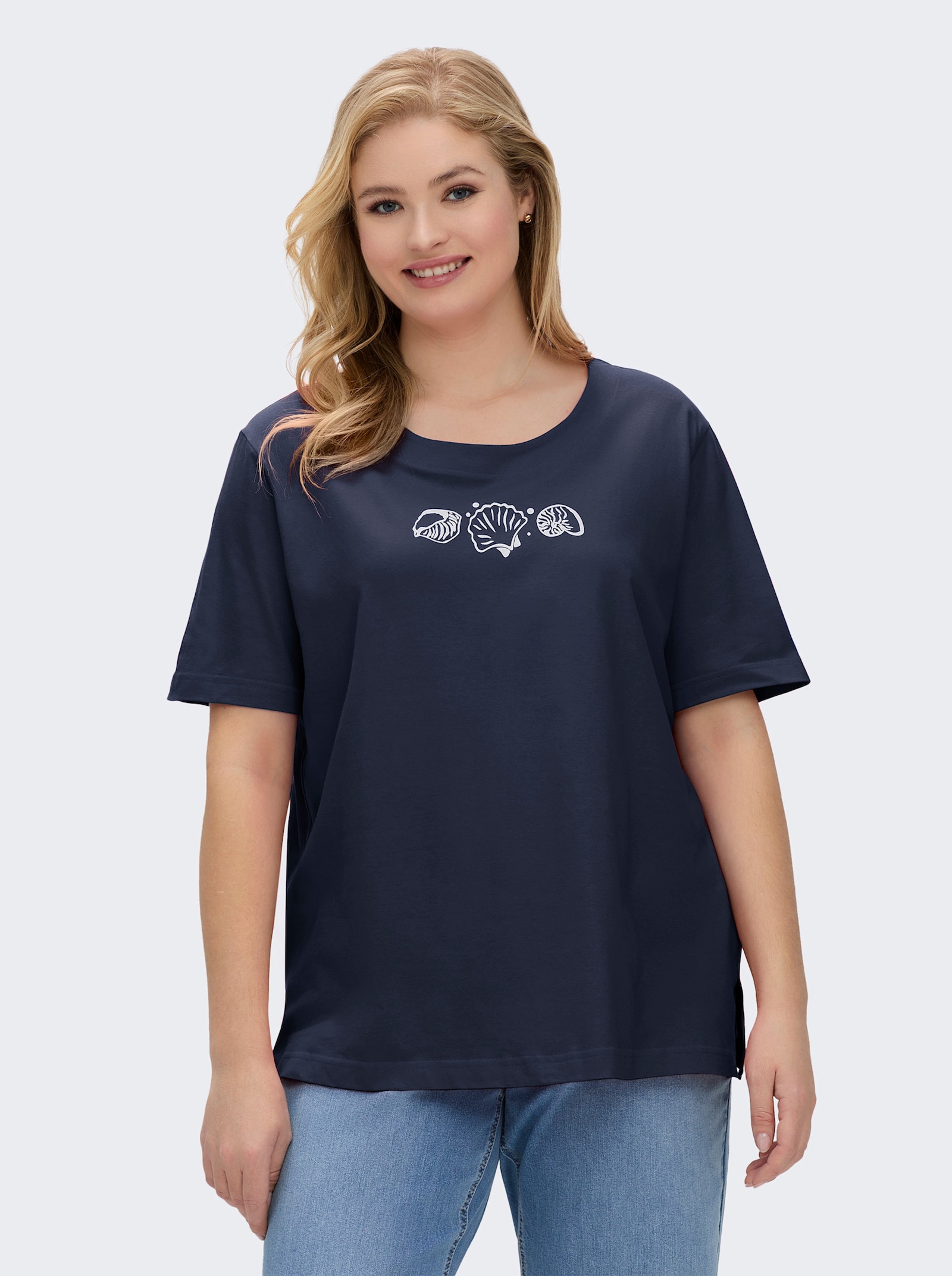 Kurzarmshirt mit Muschel-Druck - marine