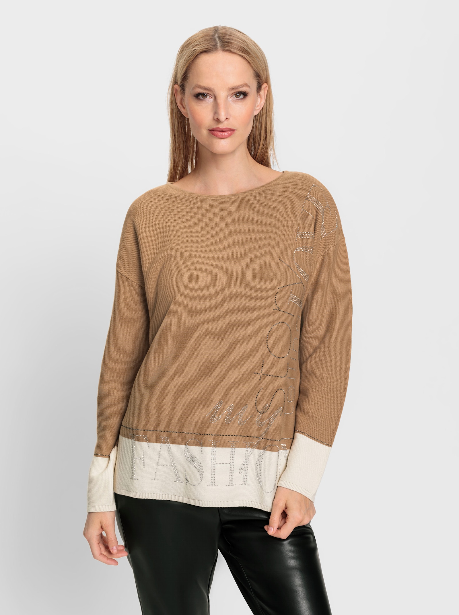 heine Gebreide pullover van puur katoen - champagne/camel gedessineerd