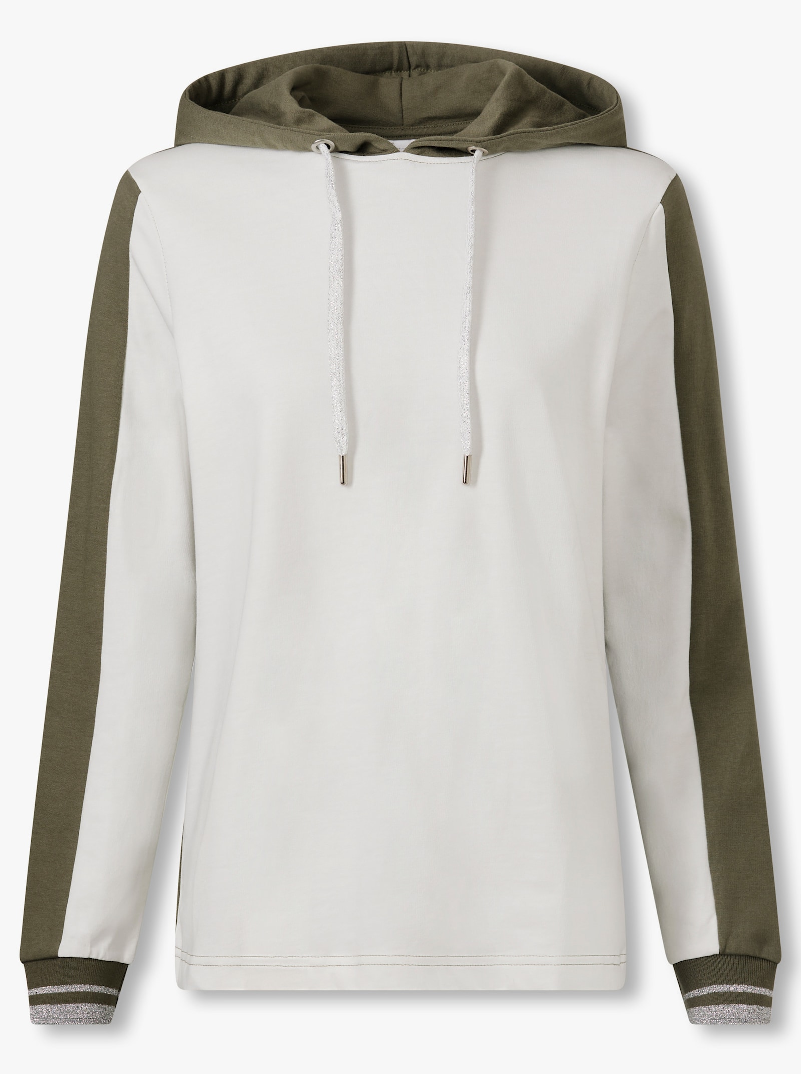 Kapuzensweatshirt mit Glitzer-Akzenten - khaki-ecru